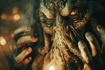 Fototapeta premium Acolyte of Cthulhu, Mad Ritualist of Cosmic Evil Halloween