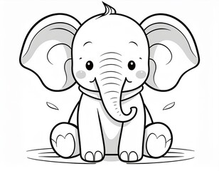 Fototapeta premium baby elephant outline drawing. cartoon digital illustration. 