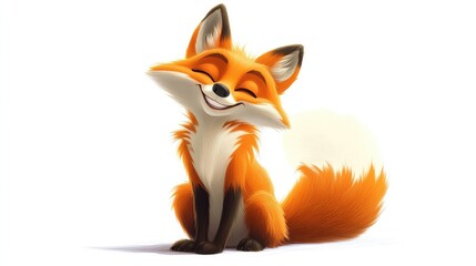 Fototapeta premium Cartoon fox smiling with a bushy tail on a white background