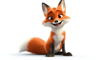 Fototapeta premium Cartoon fox smiling with a bushy tail on a white background