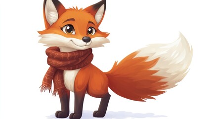 Obraz premium Cartoon fox with a scarf on a white background