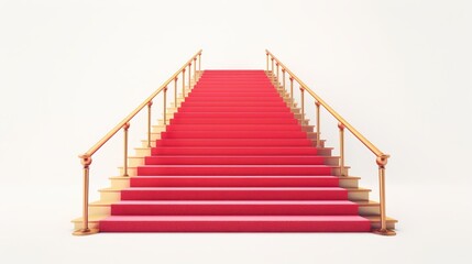 Fototapeta premium Elegant red carpeted stairs with a golden railing, perfect for events, ceremonies, and red carpet occasions.