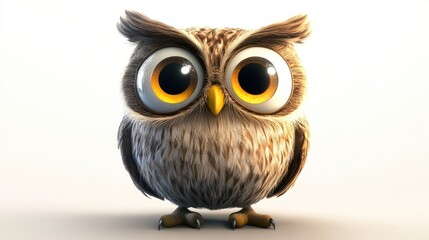 Naklejka premium Cheerful cartoon owl with big eyes on a white background