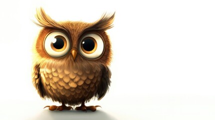 Obraz premium Cheerful cartoon owl with big eyes on a white background