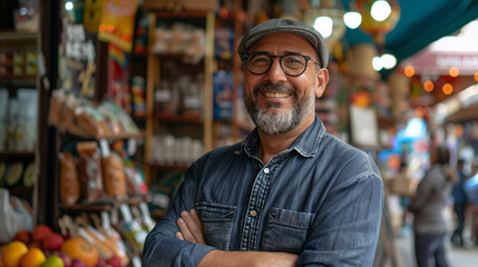 Obraz premium Proud Local Merchant in Bustling Market