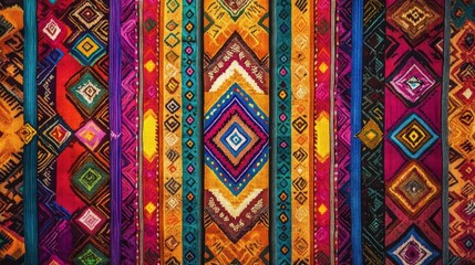 Vibrant textile design featuring intricate patterns and rich colors, perfect for cultural and artistic projects.