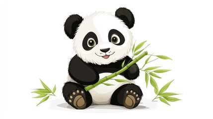 Obraz premium Cute cartoon panda with a bamboo shoot on a white background