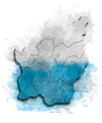 SAN MARINO MAP WITH ITS DISTRICTS AND POLITICAL ADMINISTRATIVE DIVISIONS WITH FLAG WATERCOLOR STYLE