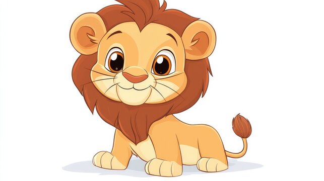 recommend clip art: Cute cartoon lion cub with a tiny mane on a white background