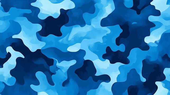 Modern Blue Camouflage Pattern with Fluid Abstract Shapes