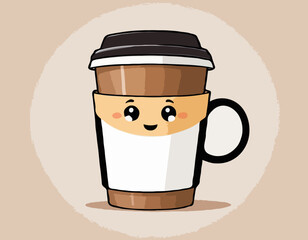 Hot coffee with protective cover in hand in illustratoin
