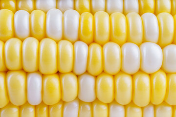 Fresh raw yellow sweet corn background, corncob with yellow grains macro, close up texture.