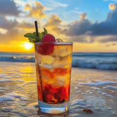 cocktail with ice on the beach