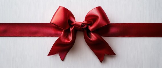 Red Satin Bow on a White Background