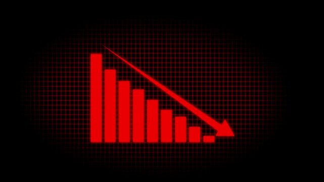 Abstract decreasing business graph chart animation background. Bad Economy Recession Graph Chart Chalkboard Style.