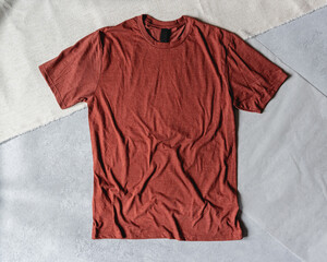 Red Shirt Flat Lay Mock Up on Concrete Background