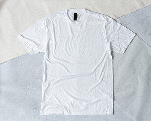 White Shirt Flat Lay Mock Up on Concrete Background
