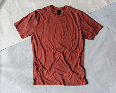 Red Shirt Flat Lay Mock Up on Concrete Background