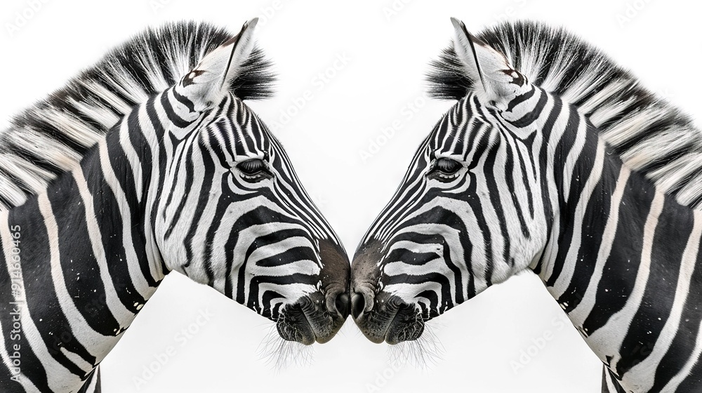 Sticker   Two zebras standing close with their noses touching in front of a white backdrop