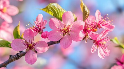 Obraz premium Beautifully Blooming Sakura Flowers Against Blue Sky