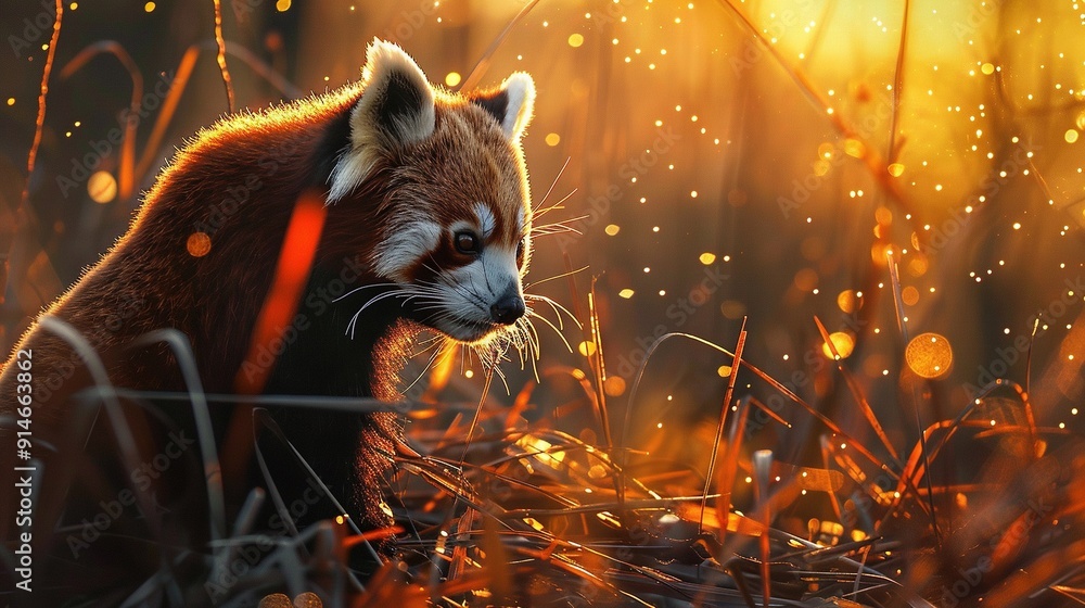 Canvas Prints   A detailed photo of a raccoon amidst tall grass and dewed trees