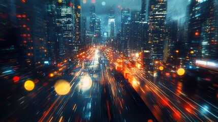 Abstract futuristic urban landscape at night with dynamic lighting wallpaper