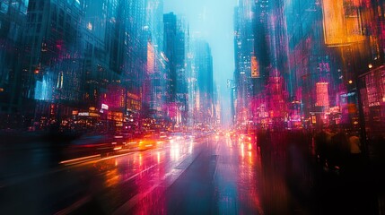 Naklejka premium Abstract futuristic vision of a cityscape at night with glowing effects wallpaper