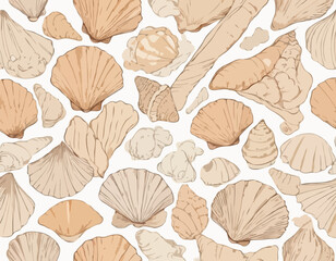 Seashell sea vector isolated hand drawing sketch beige 
