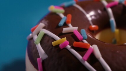 Donut close-up on blue background