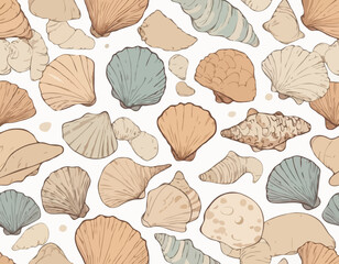 Seashell sea vector isolated hand drawing sketch beige 
