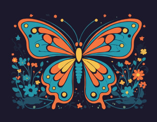 Retro groovy night butterfly in 60s 70s style i