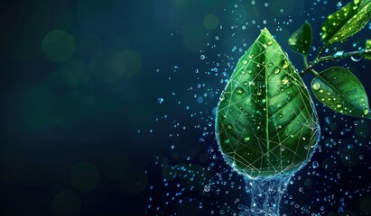 Water Droplets on a Green Leaf