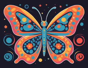 Retro groovy night butterfly in 60s 70s style i