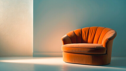 orange chair on a blue background