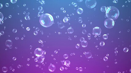 Abstract floating shampoo or foam in the form of bubbles on a gradient dark background