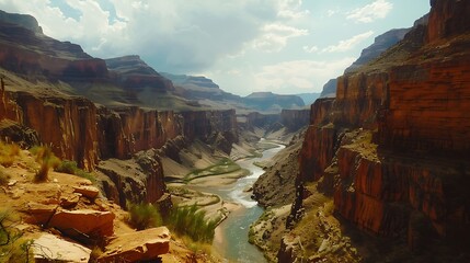 Grand Canyon's Majestic View: River Winding Through the Canyon