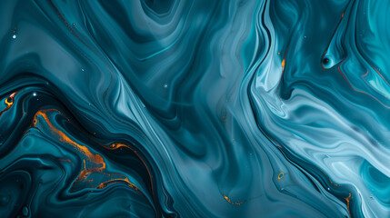 Vibrant Abstract Swirling Patterns in Shades of Blue and Gold Created With Fluid Art Techniques