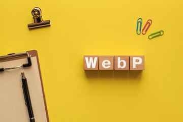 There is notebook with the word WebP. It is as an eye-catching image.