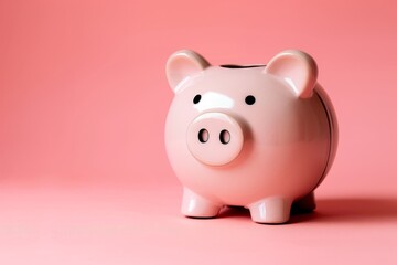 Cheerful pink piggy bank on a vibrant yellow background ideal for concepts of savings financial education and youthful money management