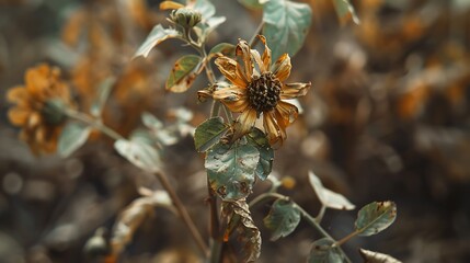 Wilted Sunflower in a Field of Brown