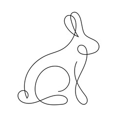 Linear continuous design of a hare in black with transparent background © Va1kyrja