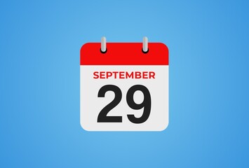 Icon calendar day. 29 September. 29th days of the month, illustration style. Date day of week Sunday, Monday, Tuesday, Wednesday, Thursday, Friday, Saturday.