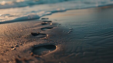 Footsteps in the Sand at Sunset
