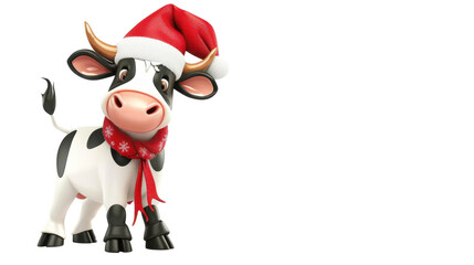 Cartoon Christmas cow on transparent background