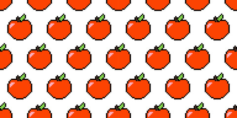 Red apple emoji. Pixel art vector pattern. White background. Vintage 8-bit texture. Minimalistic pixel graphic. Fruit symbol. Old style. 80s, and 90s video game object design. Back to school.