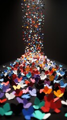 Colorful Paper Butterflies in Dynamic Cascade