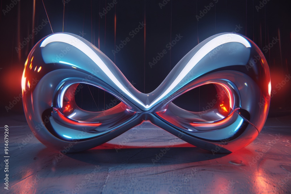 Poster abstract chrome infinity symbol on a moody backdrop ideal for concepts of eternity and futuristic de