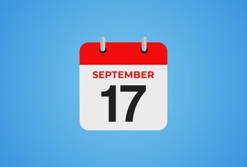 Icon calendar day. 17 September. 17th days of the month, illustration style. Date day of week Sunday, Monday, Tuesday, Wednesday, Thursday, Friday, Saturday.