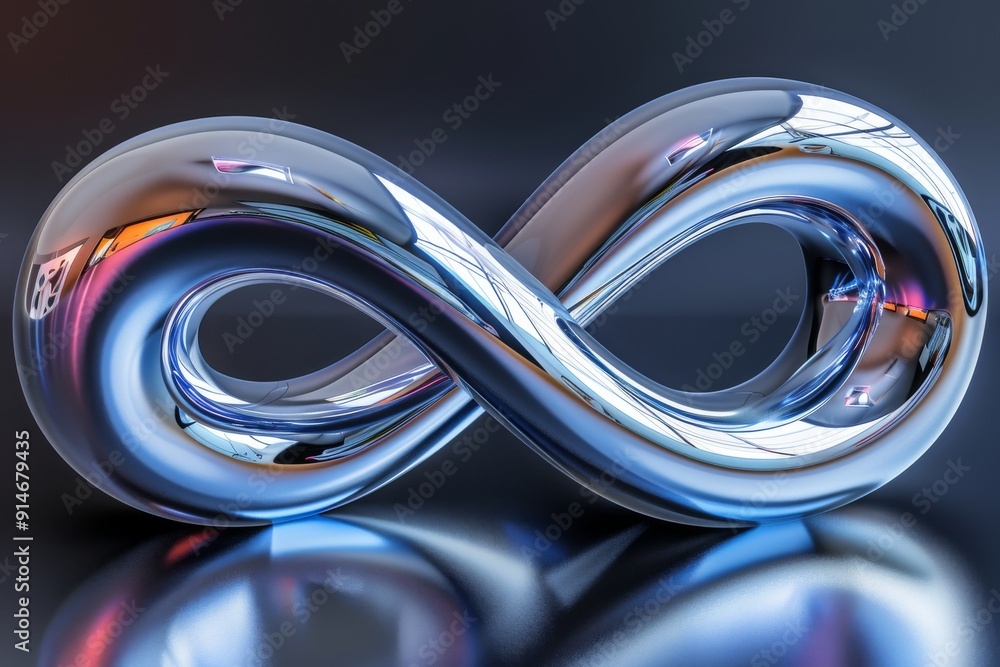 Poster shiny metallic infinity loop set against a vibrant futuristic backdrop illustrating concepts of cont