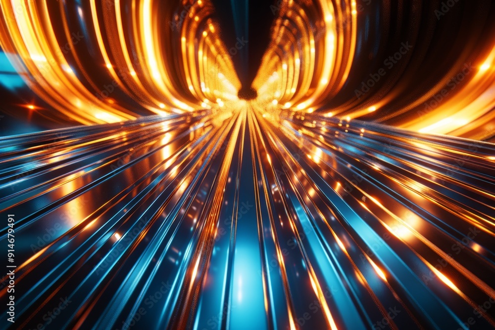 Poster dynamic light trails forming heart shapes symbolizing loves energy and motion in a vibrant abstract 